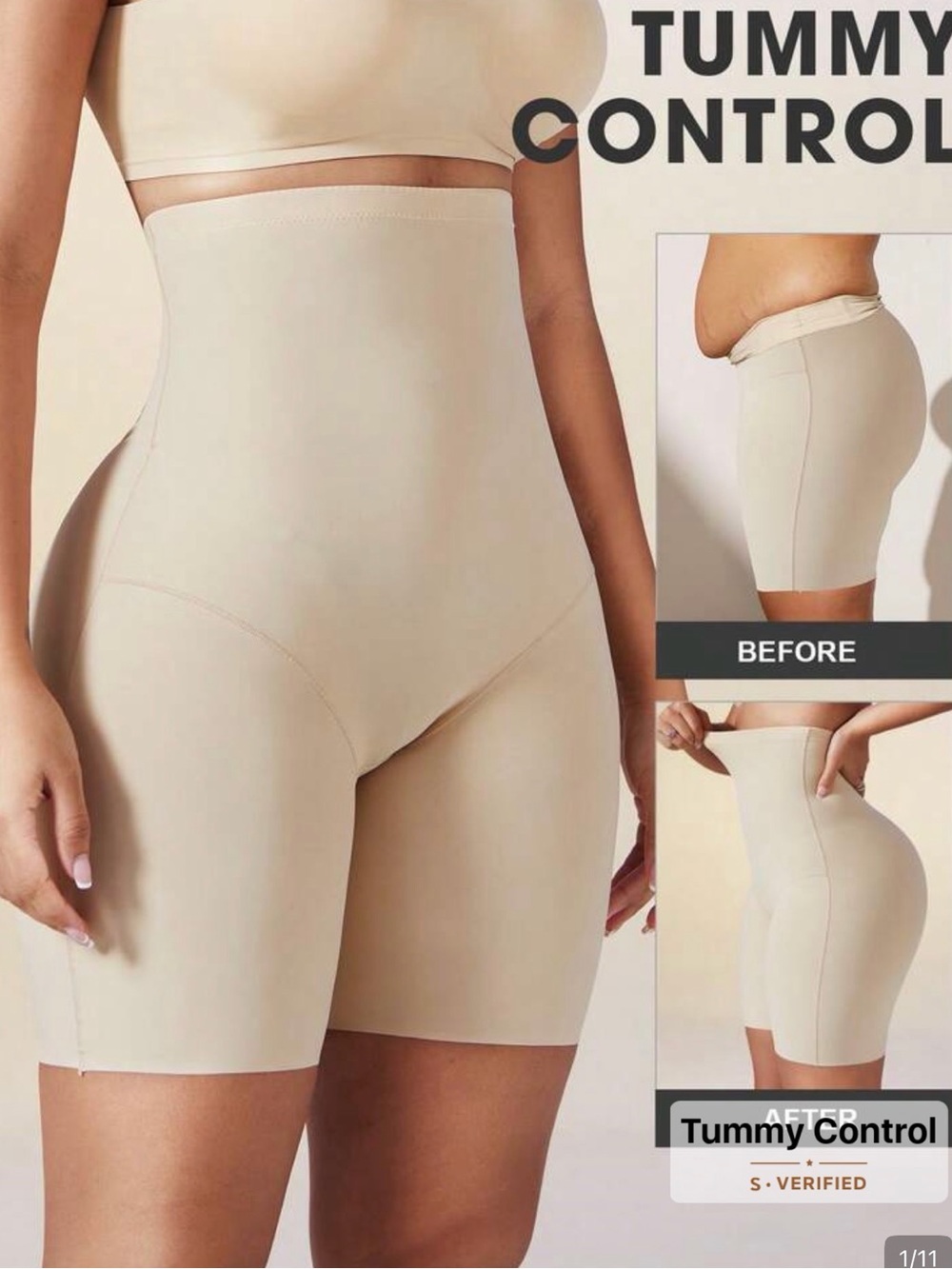 High-Waist Tummy Control Shaping Shorts - Cream